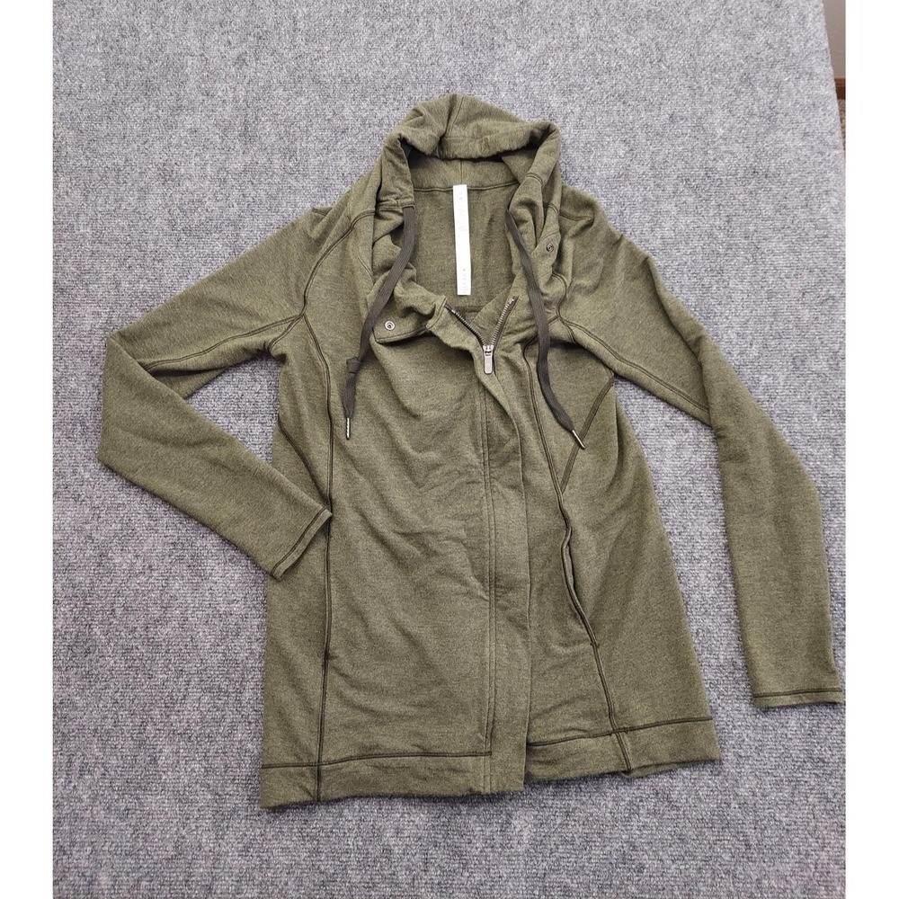 Lululemon Coastal Easy Wrap Jacket 4 Heathered Olive Green Full Zip thumbholes